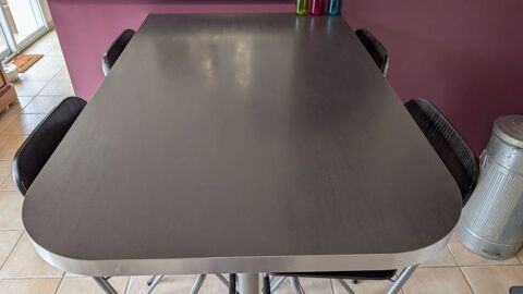 TABLE CUISINE BOIS COULEUR NOIR + ALU + 4 CHAISES HAUTES 140 La Séguinière (49)