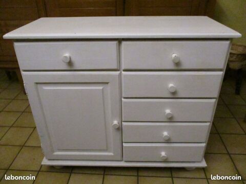 Meuble en ch�ne � tiroirs peint en blanc L 94 x l 40 x H 84 55 M�rignies (59)