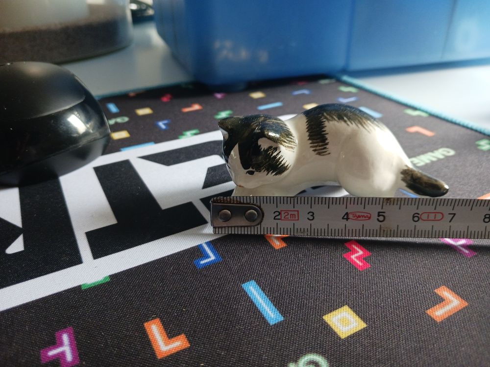 Figurine Chat C&eacute;ramique Blanc et Noir Décoration