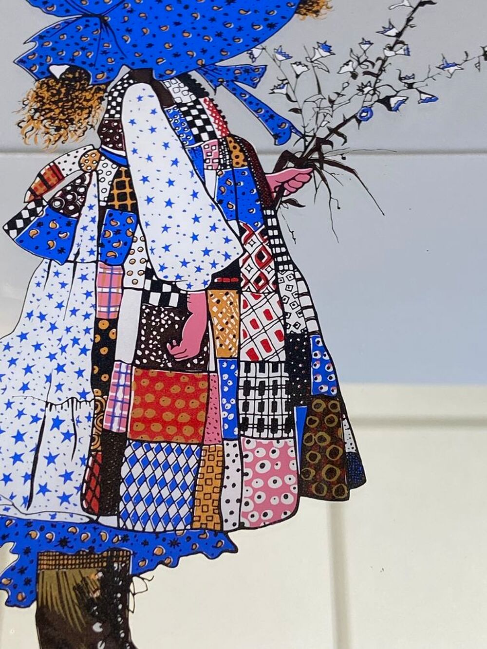 Ancien Cadre Miroir Vintage Sarah Kay Holly Hobbie 1970 Décoration