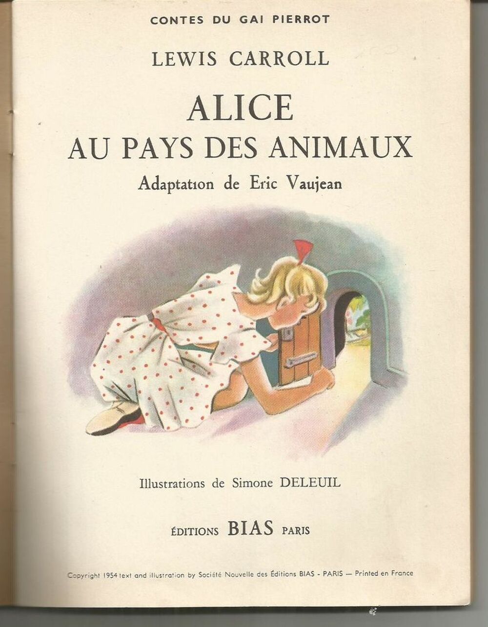 ALICE au pays des animaux par Lewis CARROLL - 1959 Livres et BD