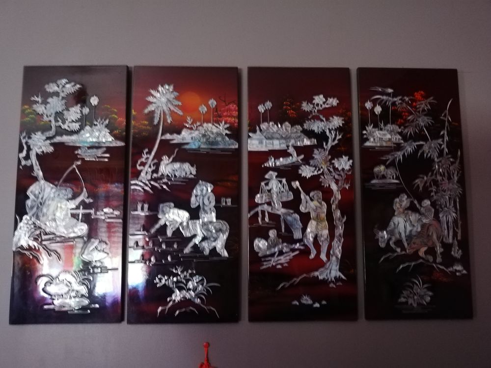 Tableaux laqu&eacute; incrust&eacute; de nacre vietnamien 