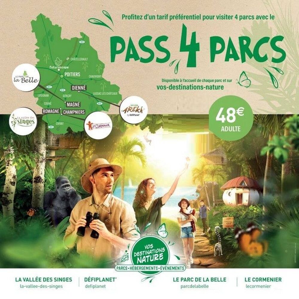PASS 4 parcs Vall&eacute;e Singes Cormenier Parc Belle, D&eacute;fiPlanet' Billetterie