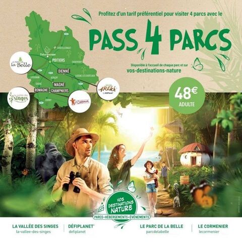 PASS 4 parcs Vallée Singes Cormenier Parc Belle, DéfiPlanet' 4 Romagne (86)