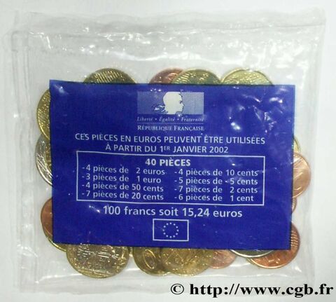 Pochette scellée 1ère mise circulation euros FRANCE 2002 	 30 Bosc-le-Hard (76)