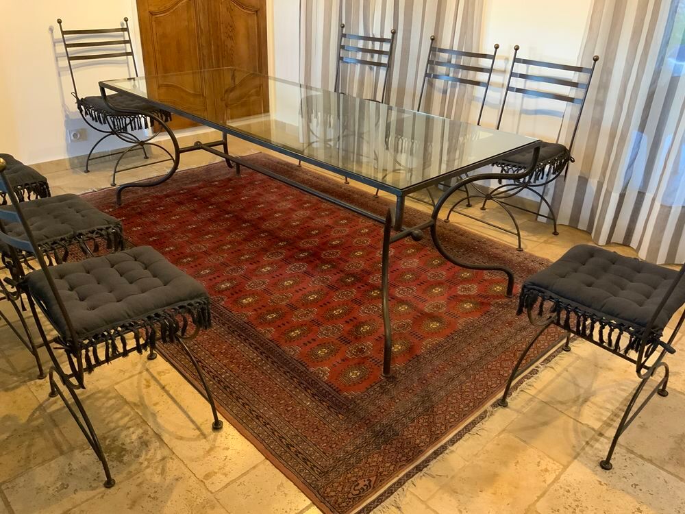 Table fer forge et verre et 8 chaises Meubles