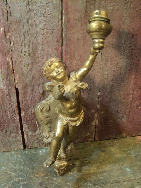 Ancienne Applique Murale Angelot Tenant un Flambeau 70 Loches (37)