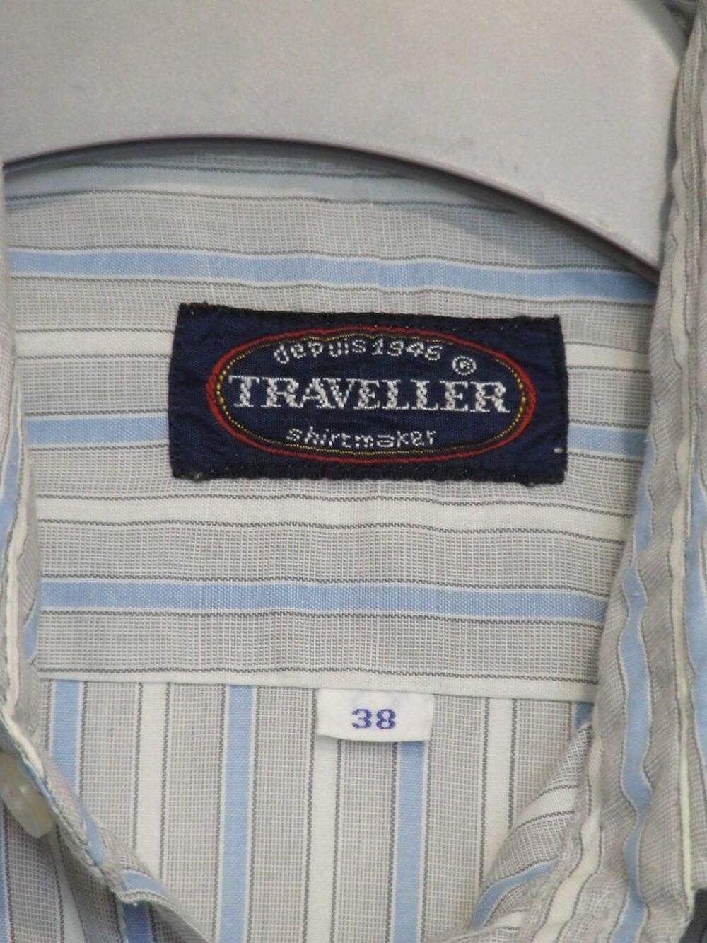 Chemise &agrave; rayures grises et bleues, Tour de cou 38 (S) TBE Vêtements