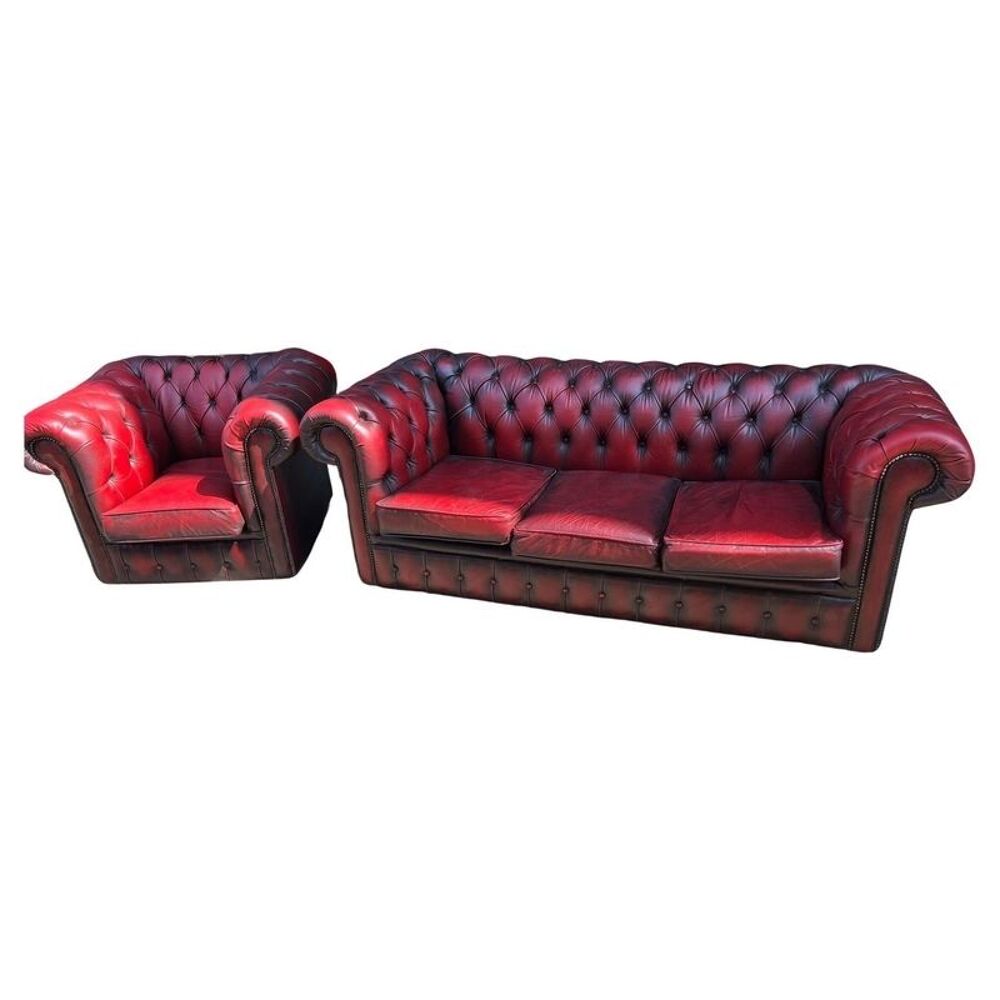 Canap&eacute; chesterfield cuir rouge Meubles