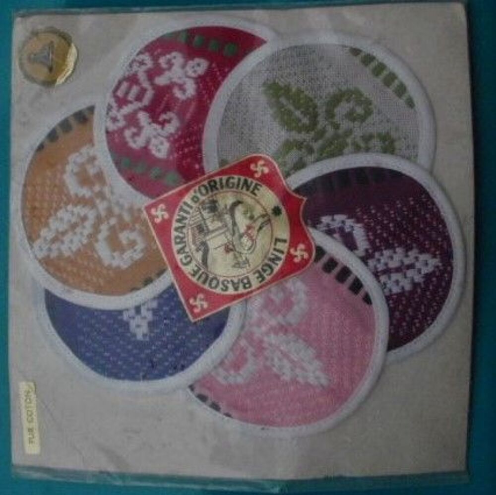  Linge basque, 6 dessous de verres en tissu, pur coton Décoration