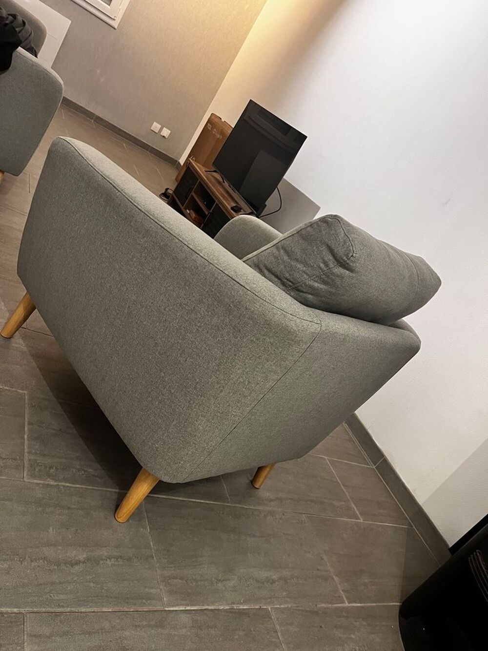 Fauteuil, tissu gris, neuf Meubles