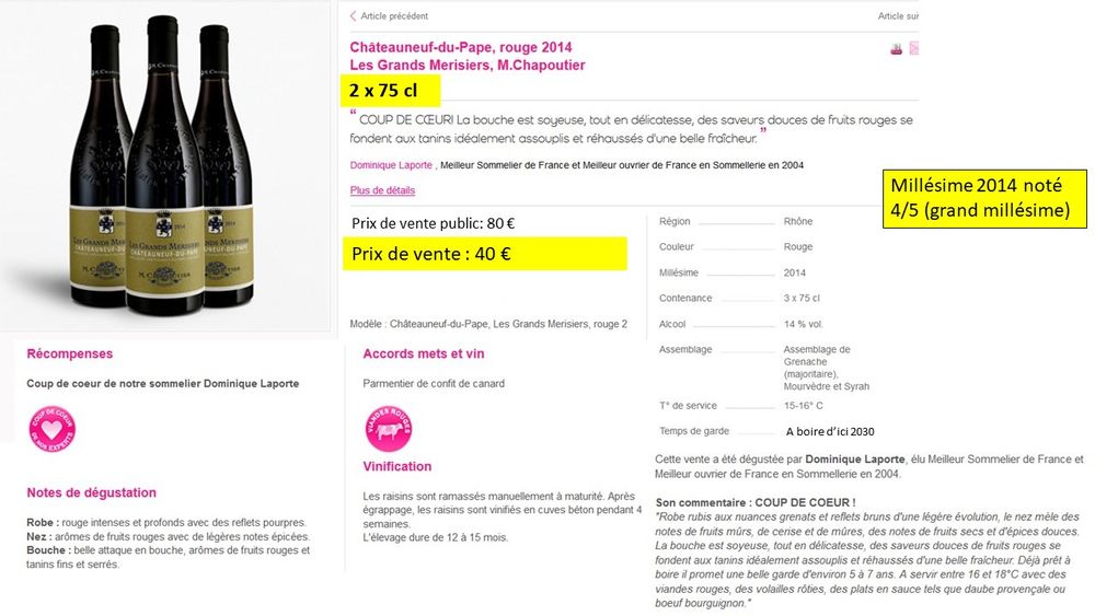 Ch&acirc;teauneuf du Pape 2014 - 2 * 75 cl Cuisine