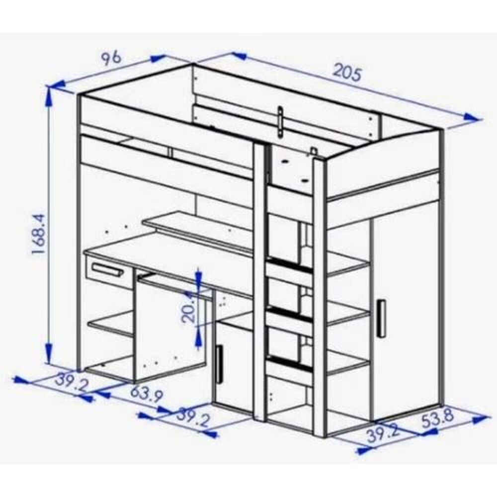 Lit mezzanine combin&eacute; 90x200cm Meubles