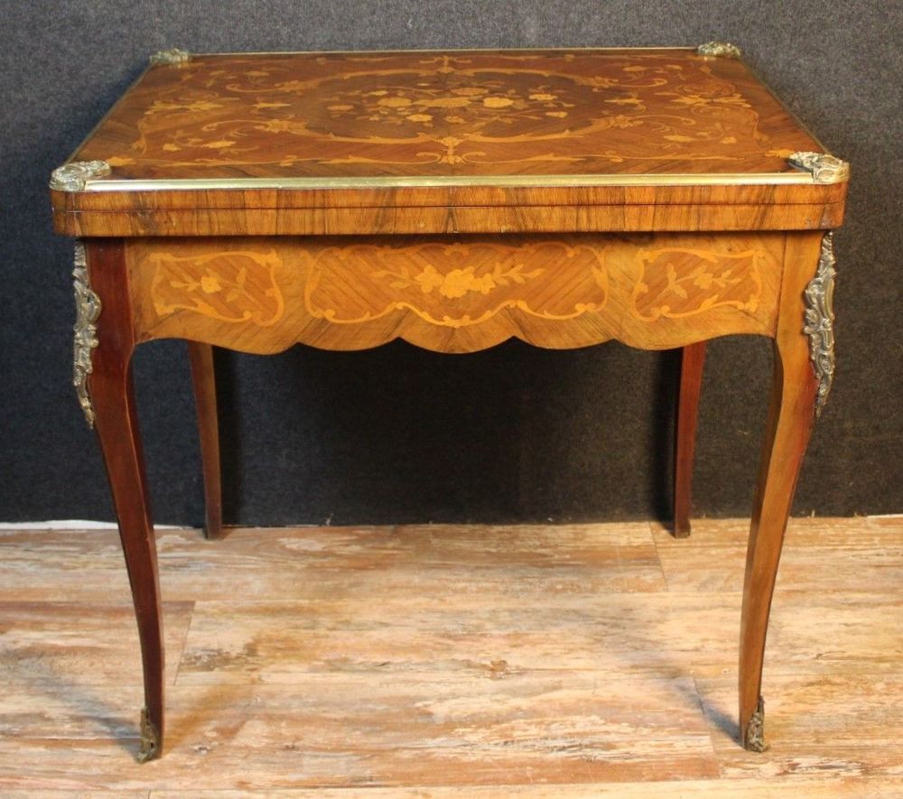 Table &agrave; jeux Louis XV marqueterie tableau pivotant Meubles