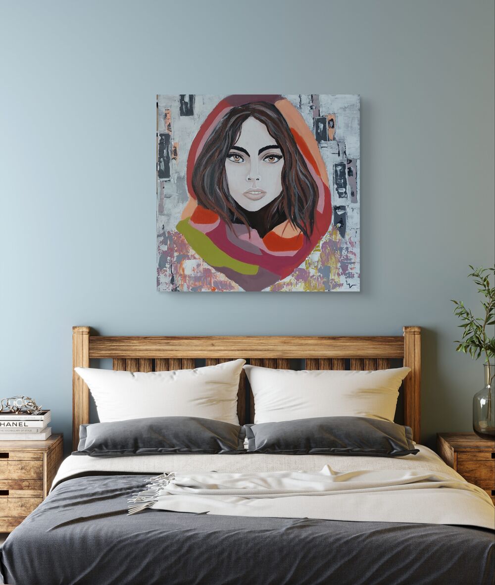 Tableau portrait femme moderne color&eacute;
Décoration