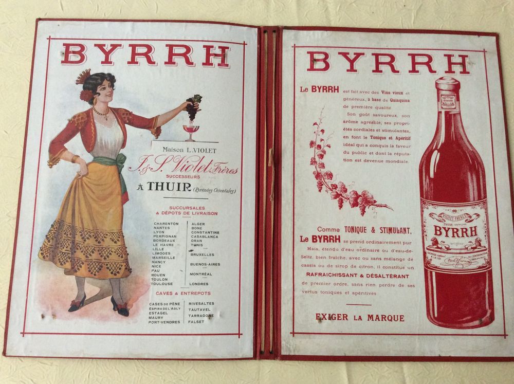 Porte menu publicitaire ancien de la marque Byrrh 