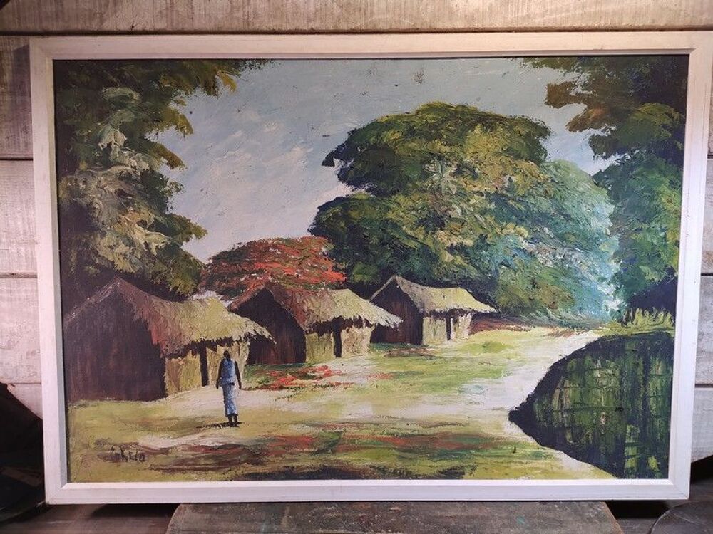 Ancien Tableau Africain Sign&eacute; vers 1960 Dcoration