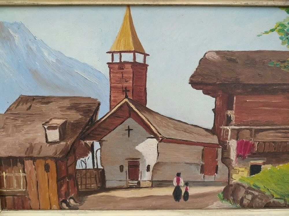 Tableau Paysage de Montagne Village du Valais Non Sign&eacute; 