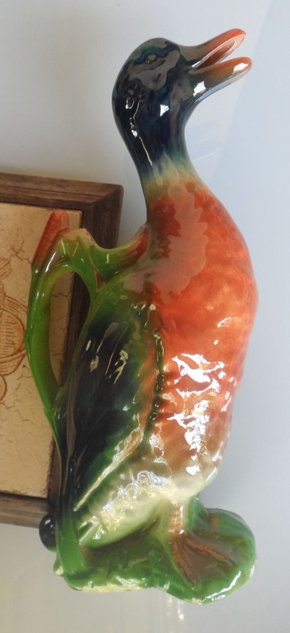 Cruche vintage en forme de canard barbotine Saint Cl&eacute;ment Décoration