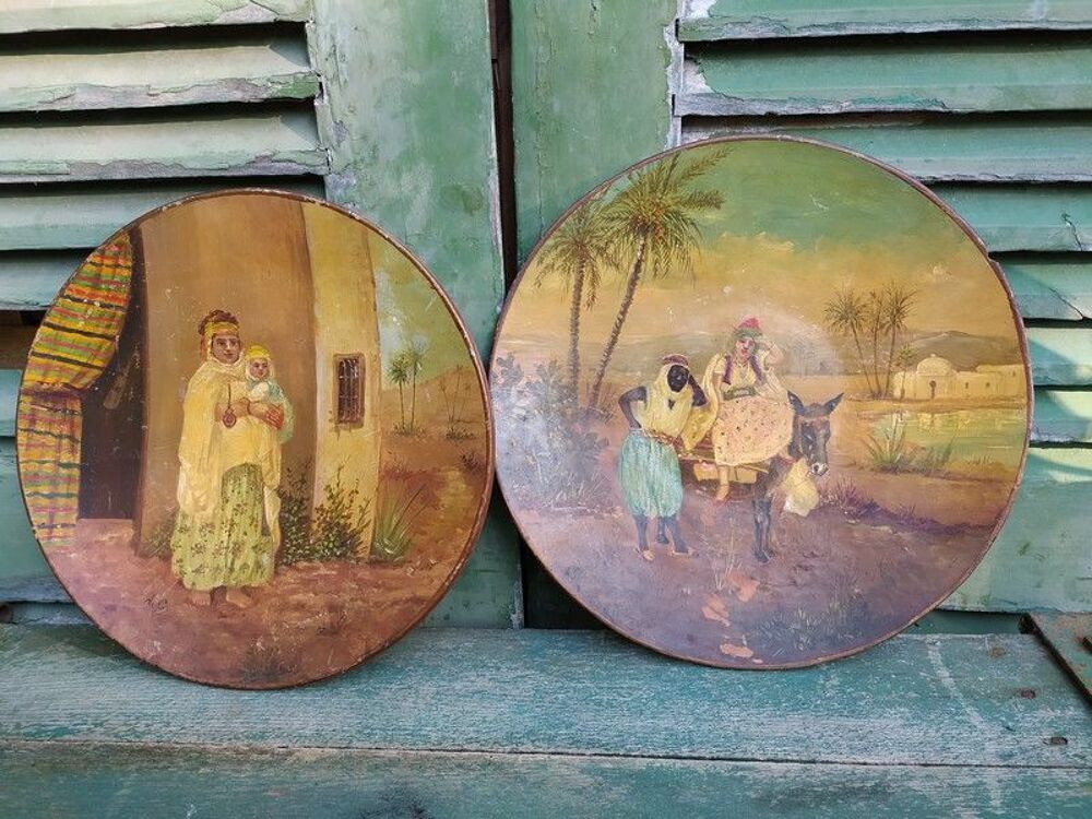 Grands Plats Orientalistes Peints Maroc Alg&eacute;rie XIXe 