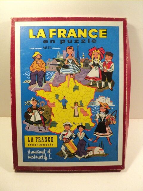 Ancien Jeu ducatif La France en Puzzle Carte Vintage 25 Loches (37)