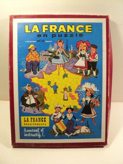 Ancien Jeu Éducatif La France en Puzzle Carte Vintage 25 Loches (37)