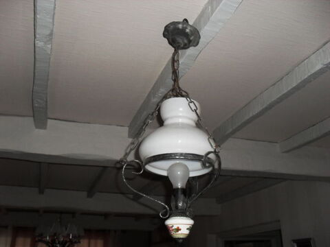 lustre fer forge vieilli,abat jour porcelaine blanc 30 Brassac (81)