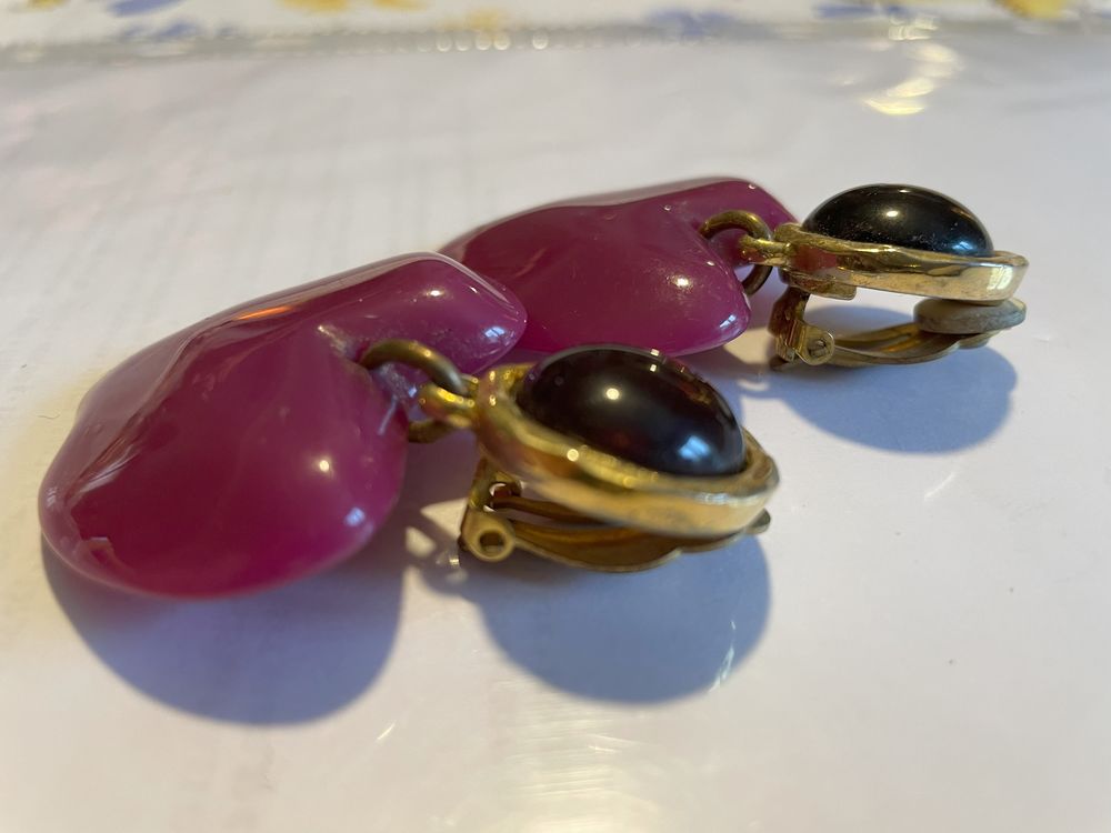 BO Clip dor&eacute; cabochon mauve + pendant c?ur fuchsia ANTIGONA Bijoux et montres