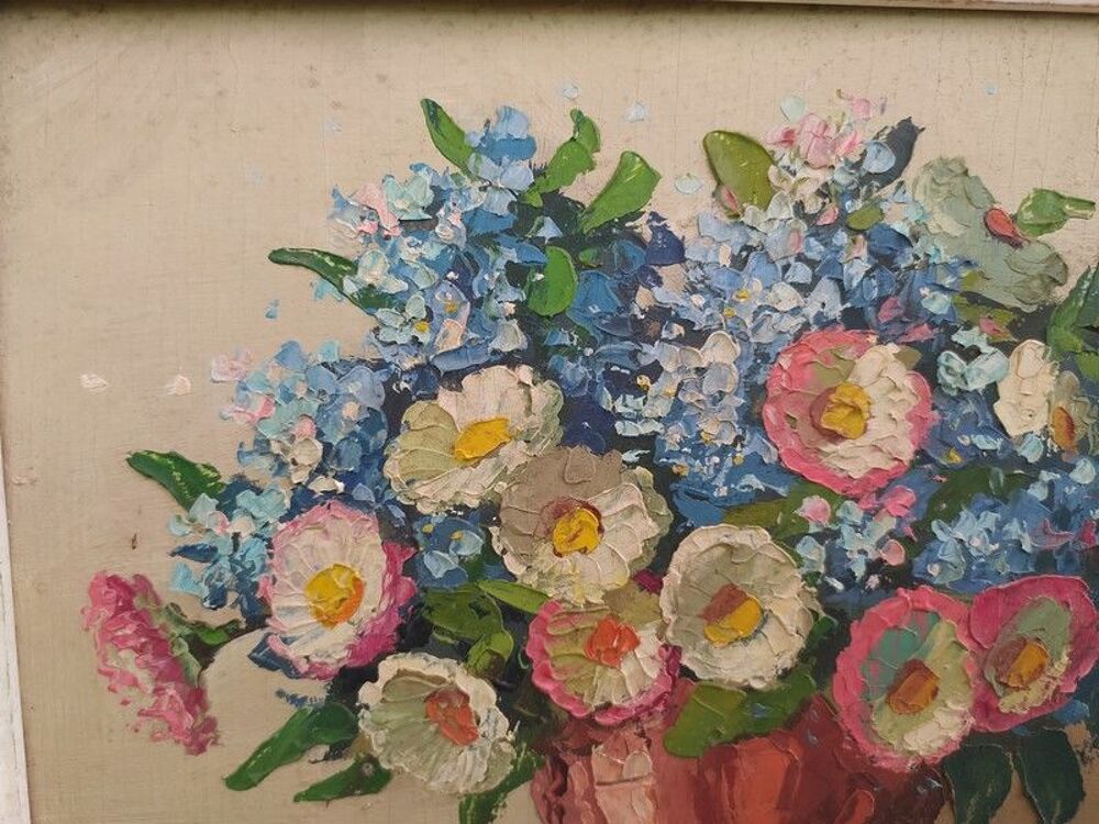 Tableau Bouquet de Fleurs Myosotis Sign&eacute; Yvan Gall&eacute; 
