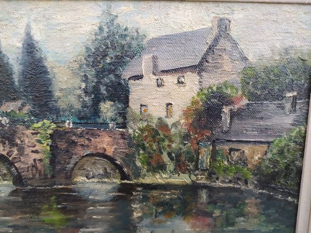Tableau Pont Fleuri &agrave; Quimperl&eacute; Sign&eacute; M. Fazan 