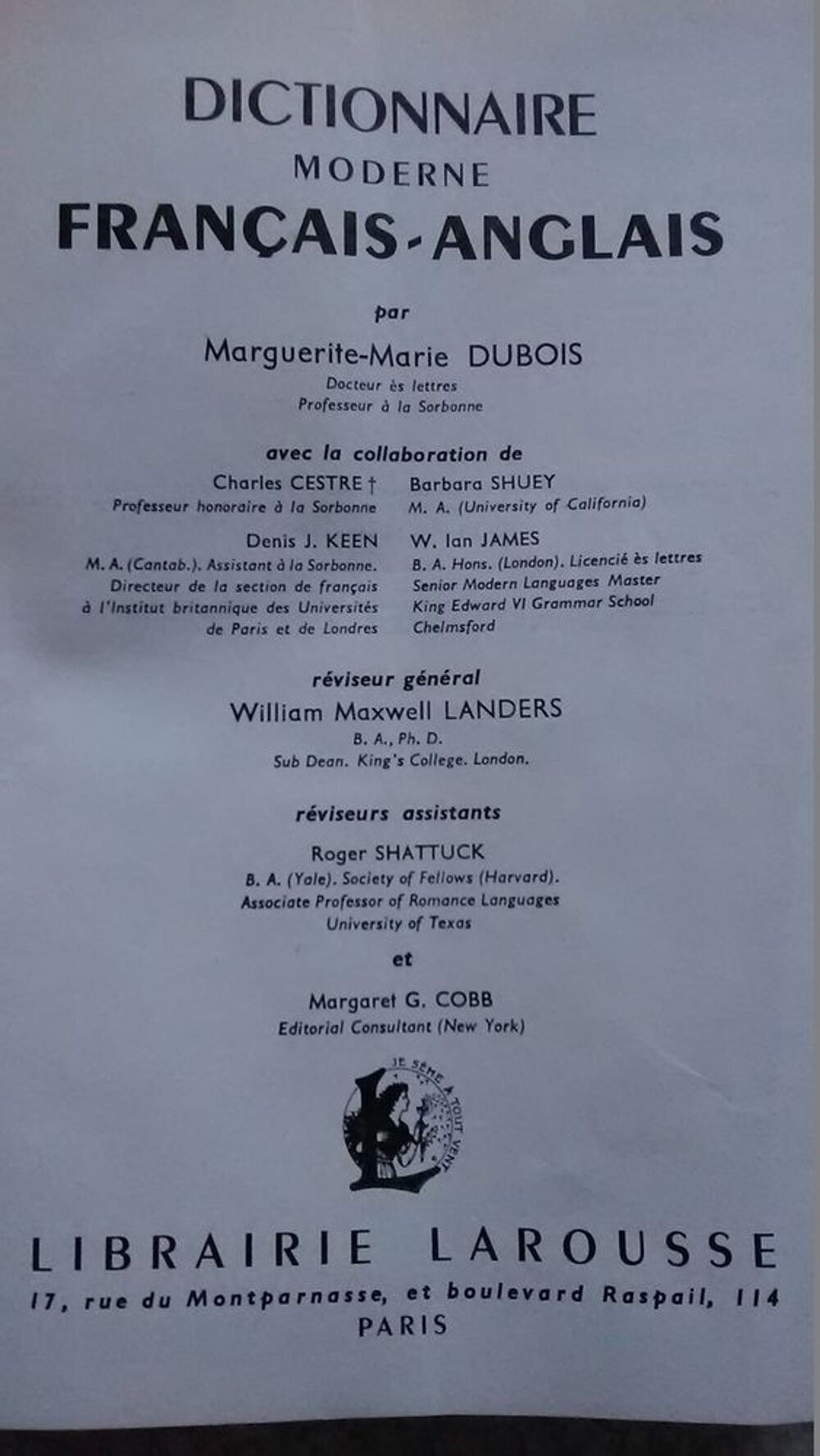 DICTIONNAIRE MODERNE FRANCAIS-ANGLAIS LAROUSSE Livres et BD
