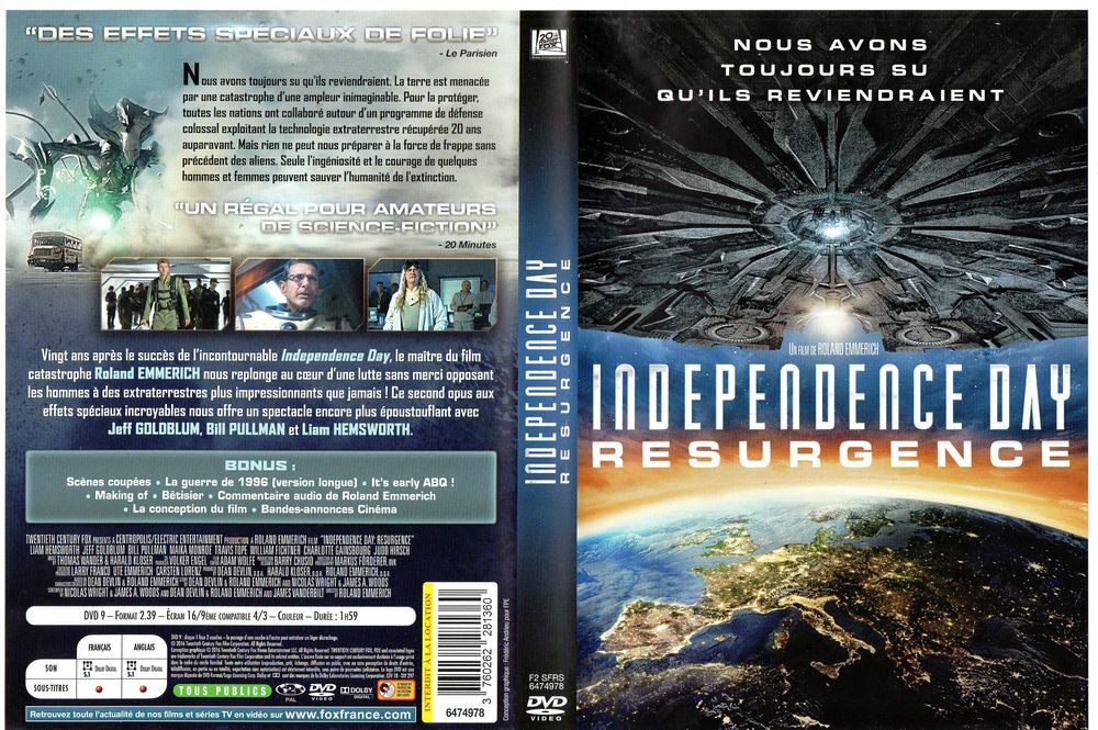 DVD Independence Day II: Resurgence DVD et blu-ray