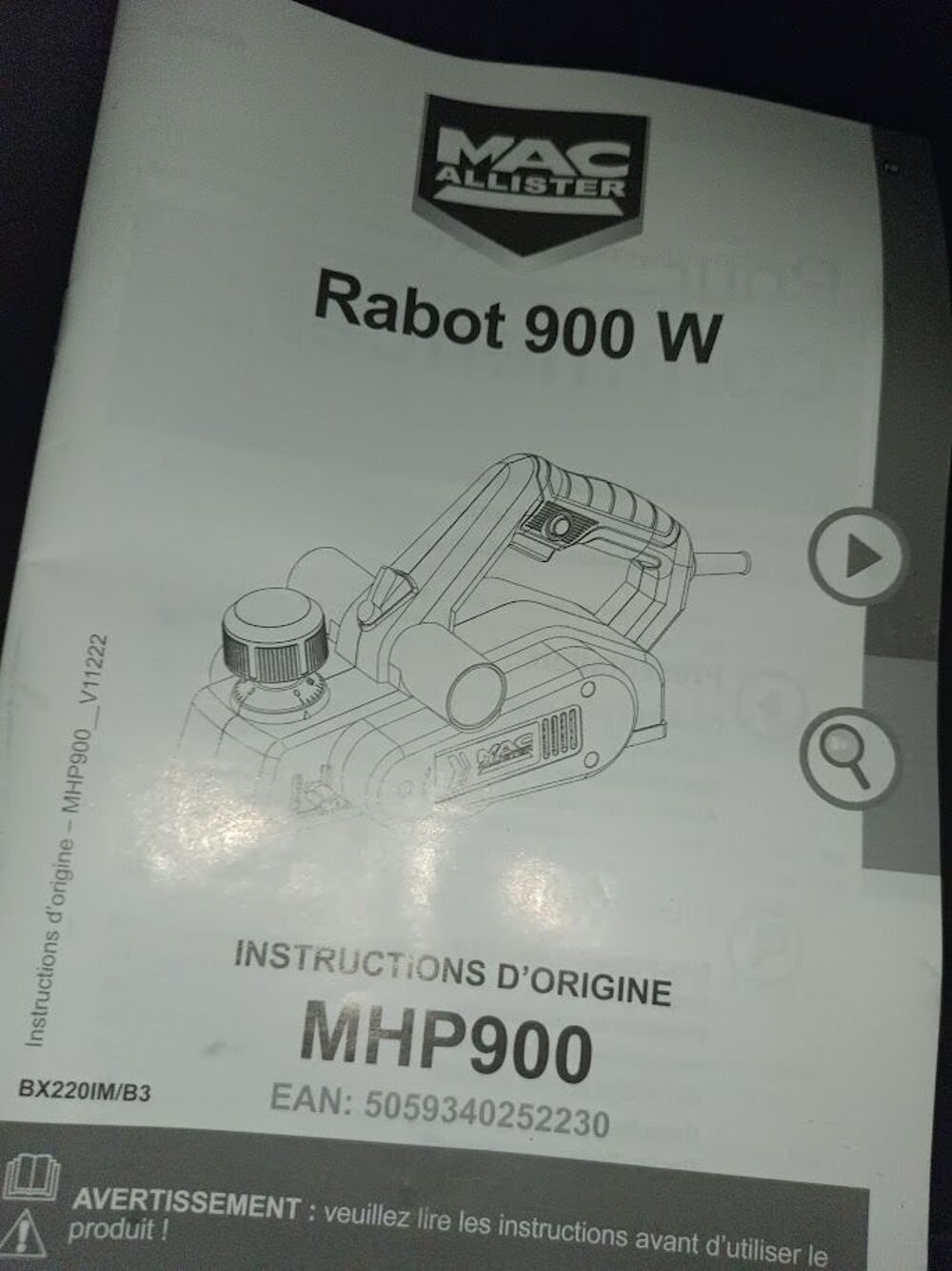 Rabot MAC ALLISTER MHP900 Bricolage