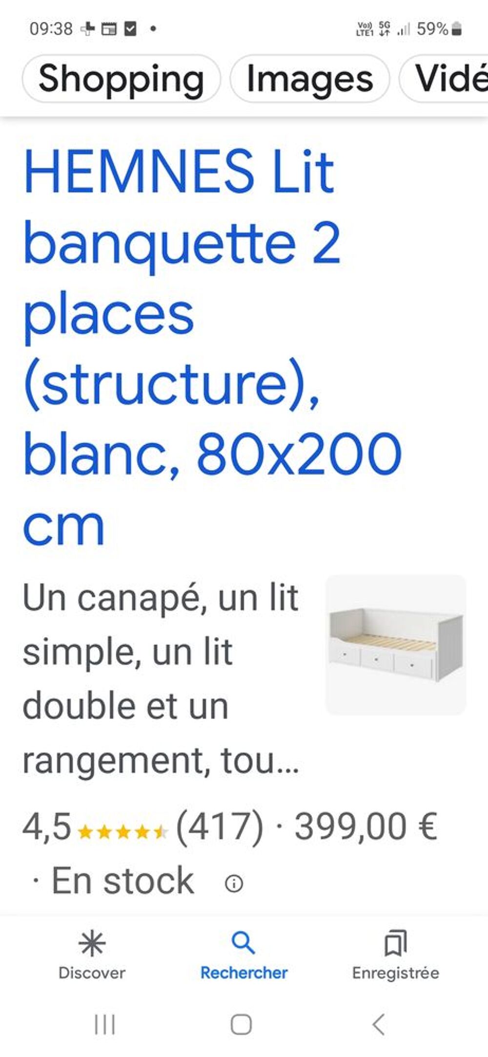 Lit blanc ikea hemnes tres bon etat Meubles