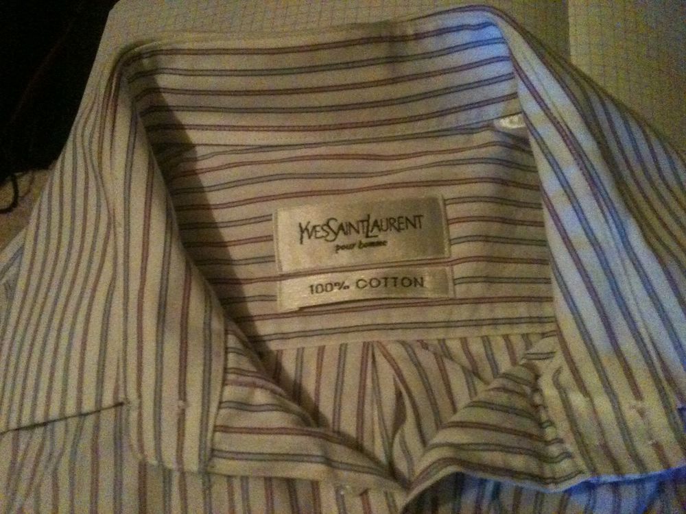 Chemise Yves Saint Laurent blanche rayures grises et rose M Vêtements