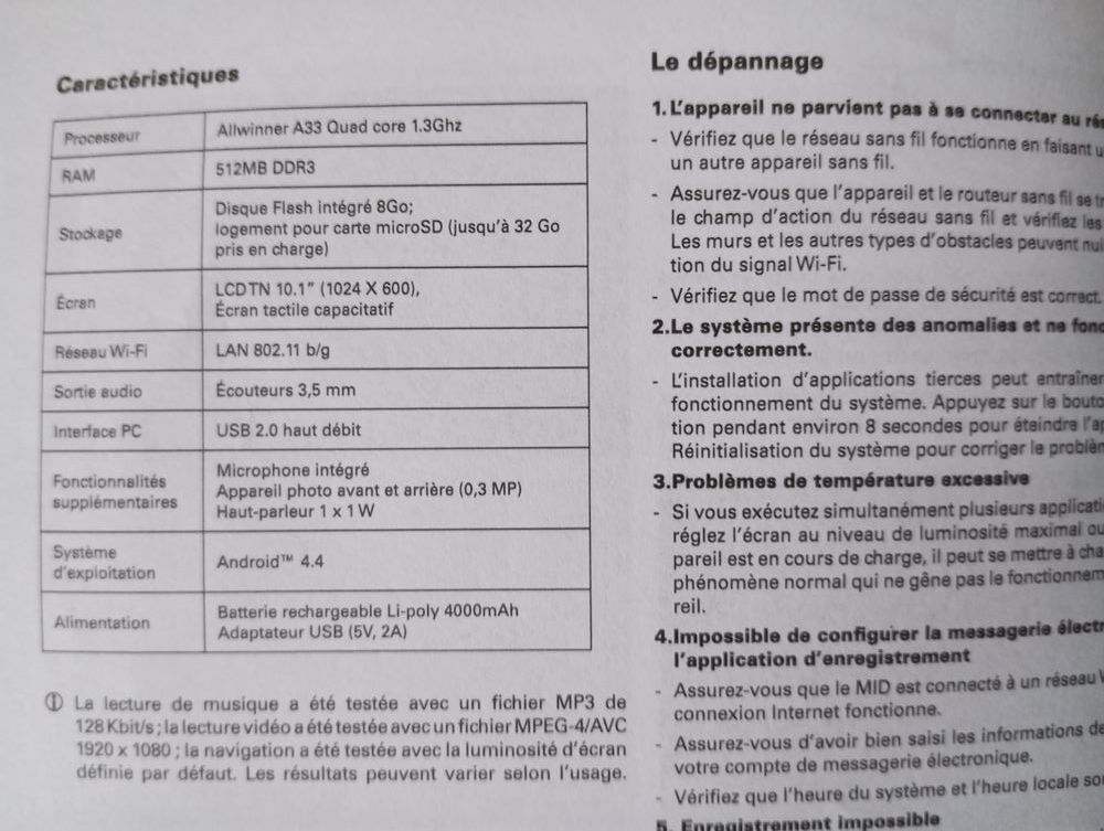 Tablette tactile thomson teo10 - 8gb Matériel informatique