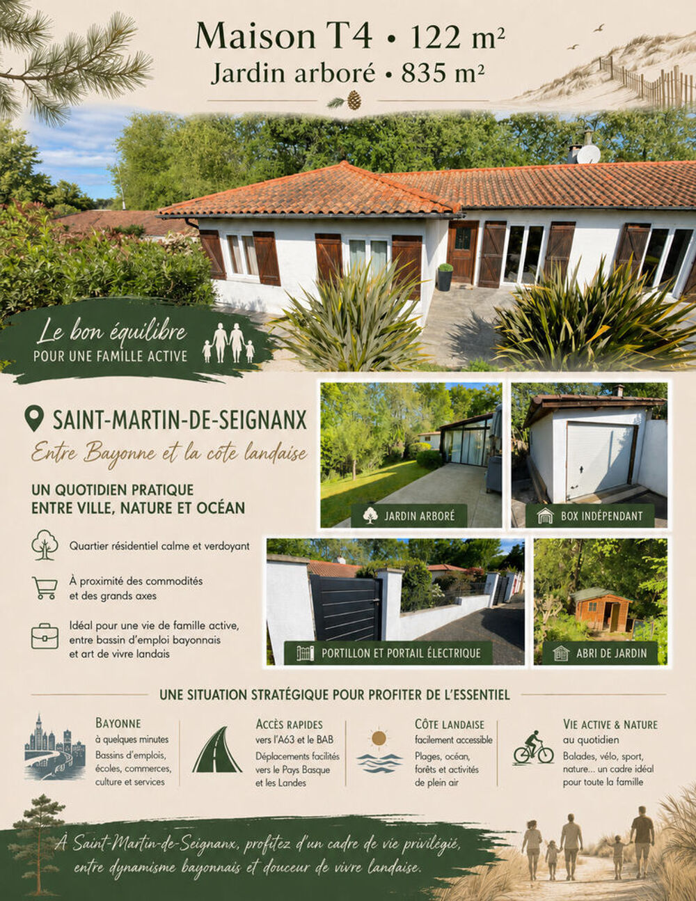 Vente Maison Maison T4-122m² de plain-pied avec jardin arboré de 835m² Saint-martin-de-seignanx