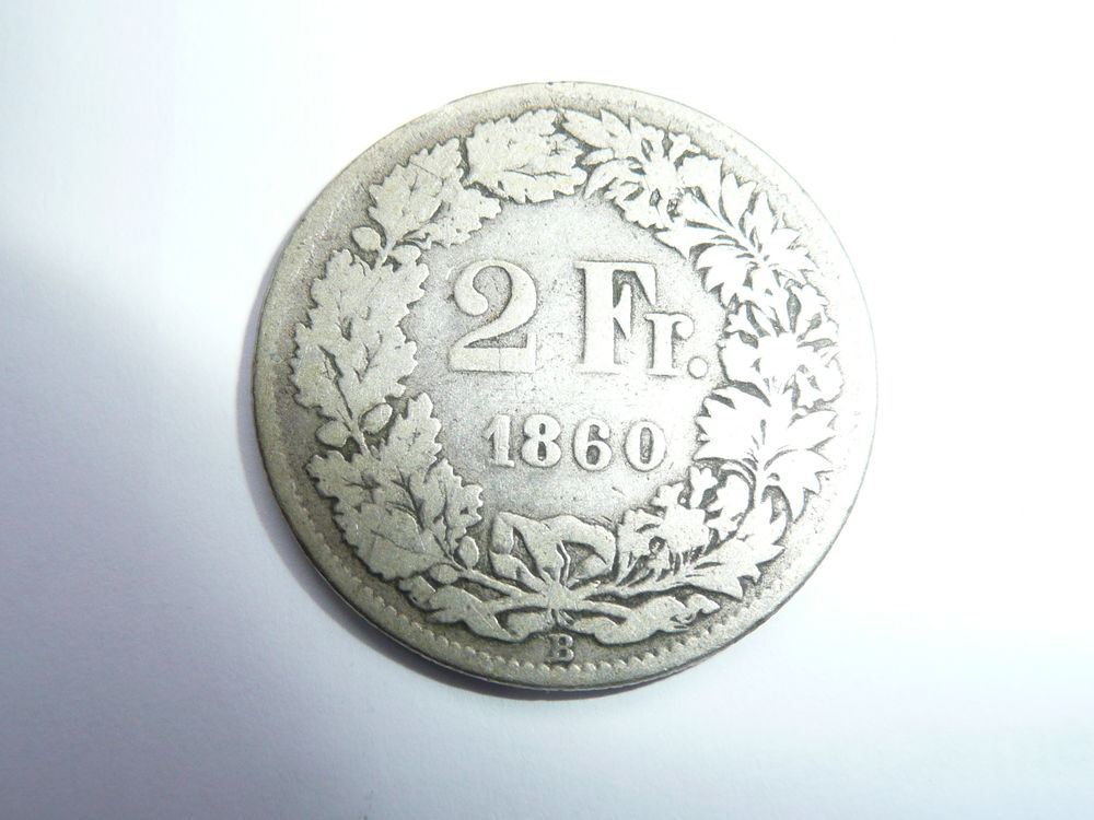 Pi&egrave;ce 2 francs suisse argent 1860 B Helvetia 