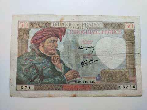 billet de 50 francs     JACQUES COEUR      ann�e 1941 . 35 Dolus-d'Ol�ron (17)