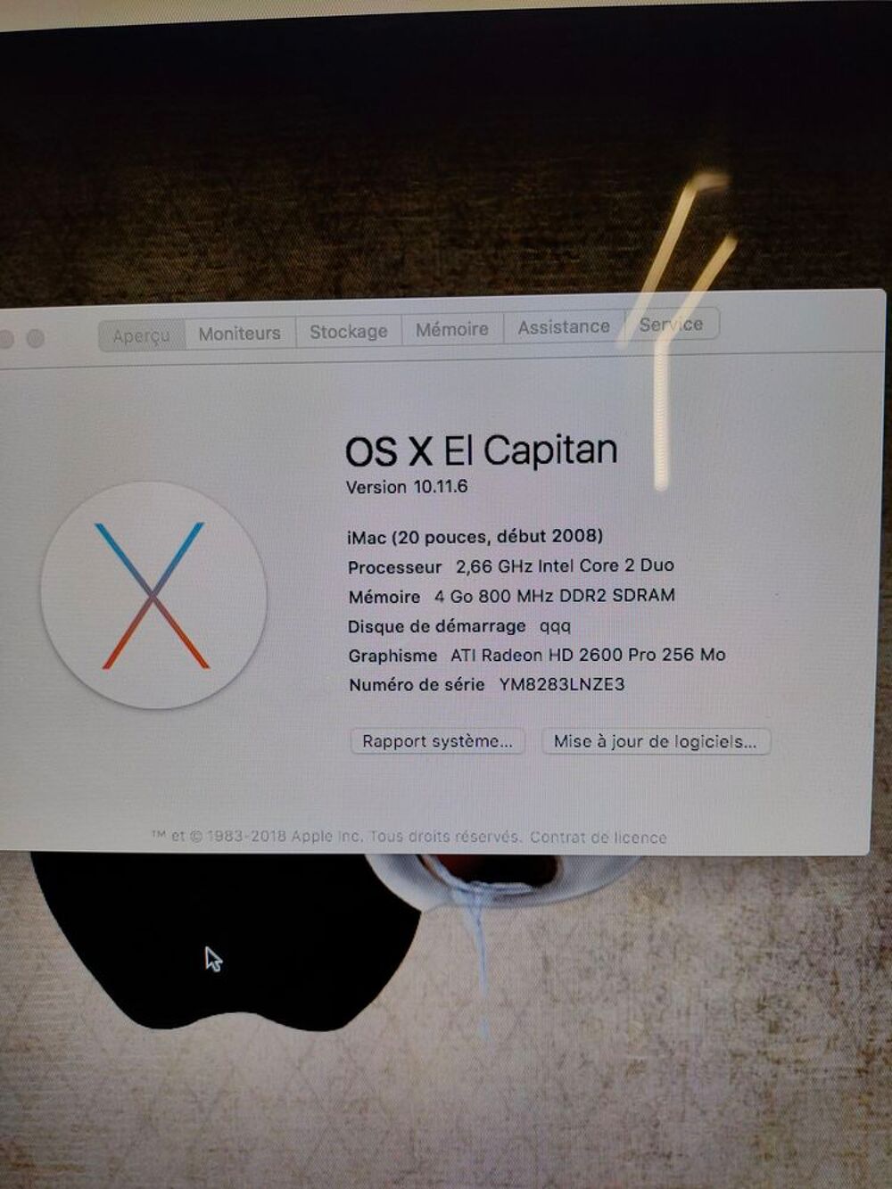 Imac 20 pouces d&eacute;but 2008 OS X El Capitan Matériel informatique