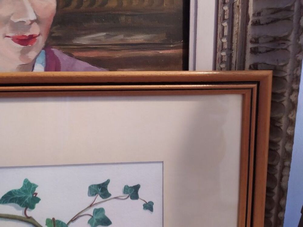Tableau Aquarelle Potiron et Lierre Sign&eacute;e R. Bri&egrave;re. Décoration