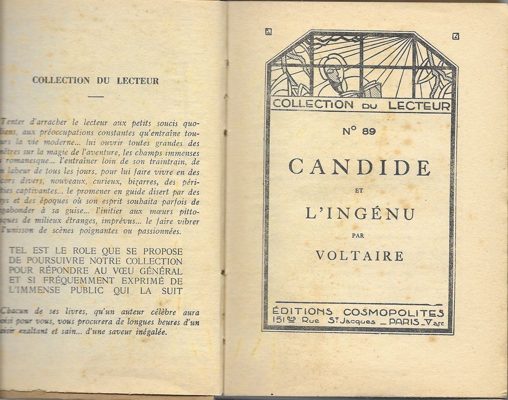 Candide et L'ing&eacute;nu par Voltaire 1913 Livres et BD