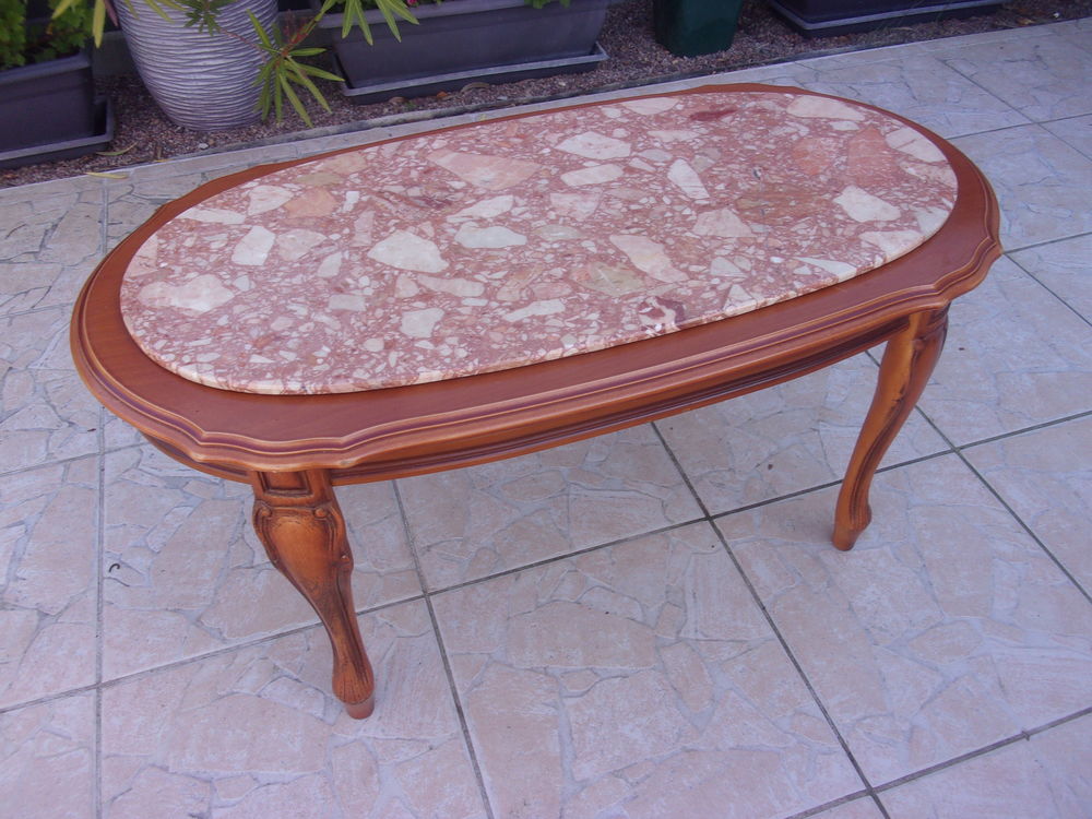 TABLE BASSE MERISIER DESSUS MARBRE Meubles