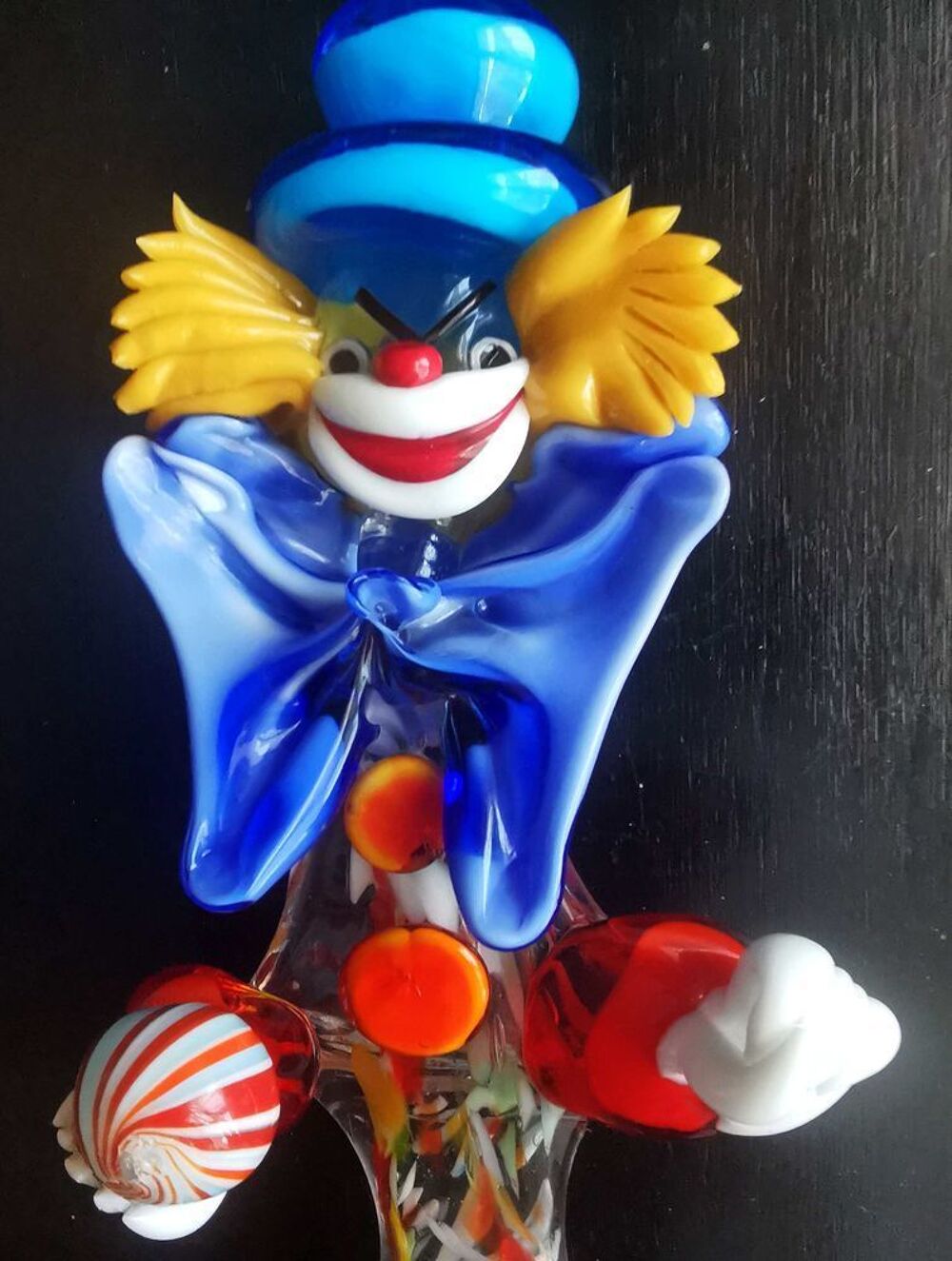 2 Clowns verrerie Murano (Venise) de 26 cm de haut Décoration