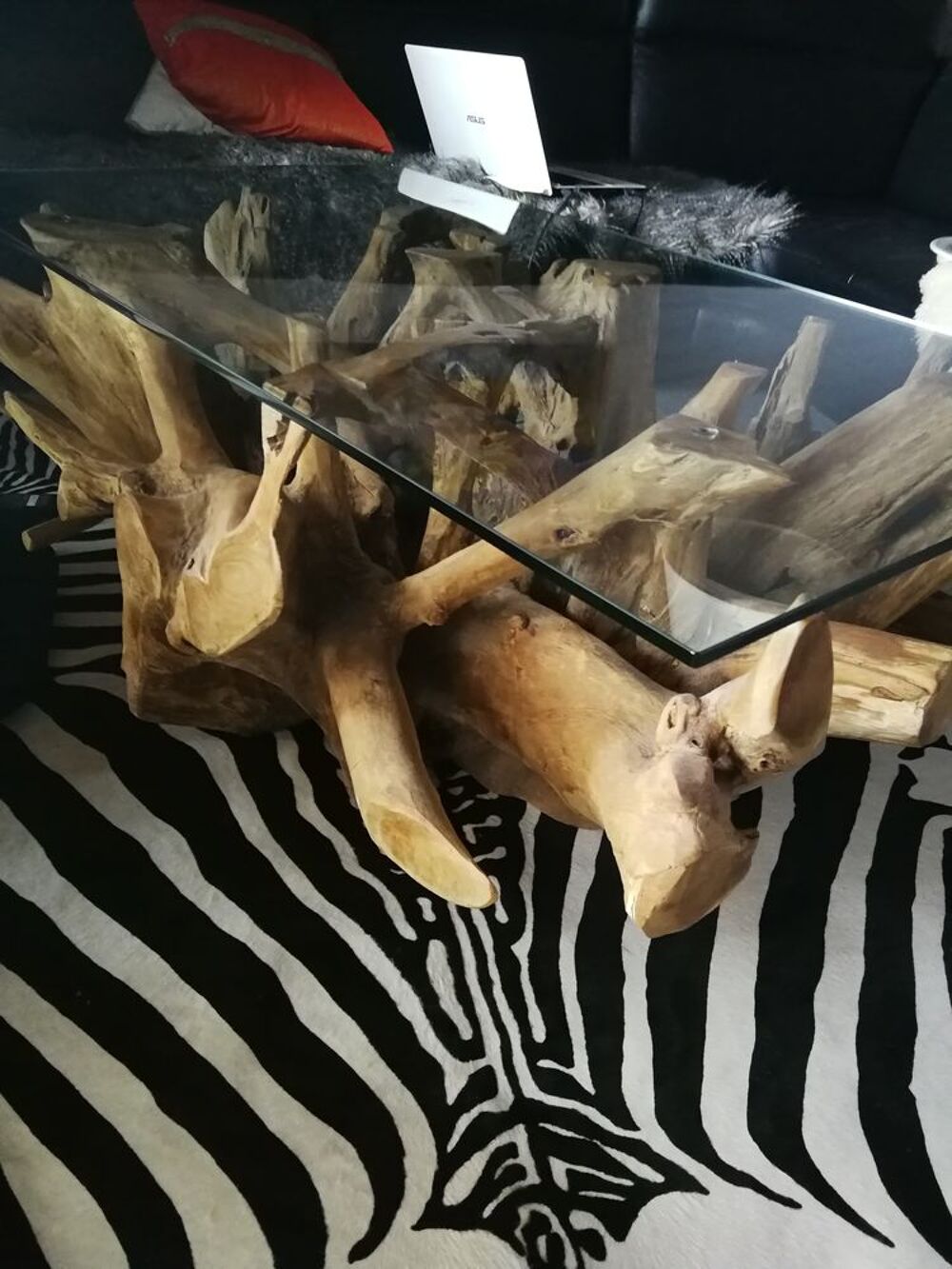 Deux Tables salon teck avec plateau verre Meubles