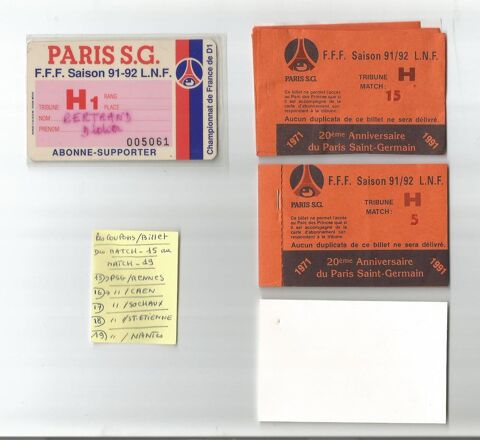 Objets de collection  sur  le     P.S.G   .  saison  91/92 20 Nontron (24)