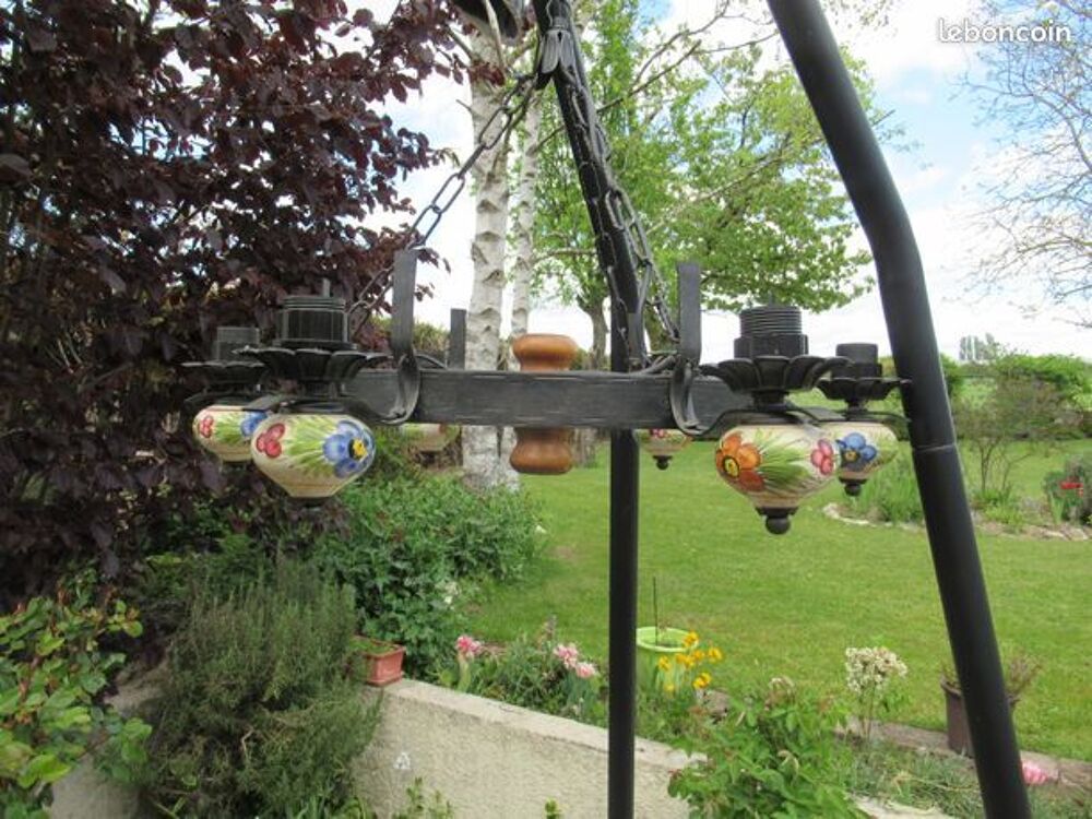  luminaire bois et porcelaine en parfait &eacute;tat Meubles