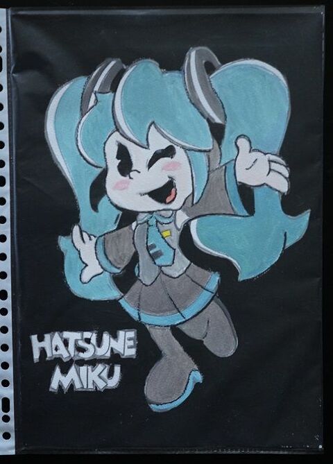 Bl - peinture - chibi - haysune miku - sur papier aquarelle 4 Fougères (35)