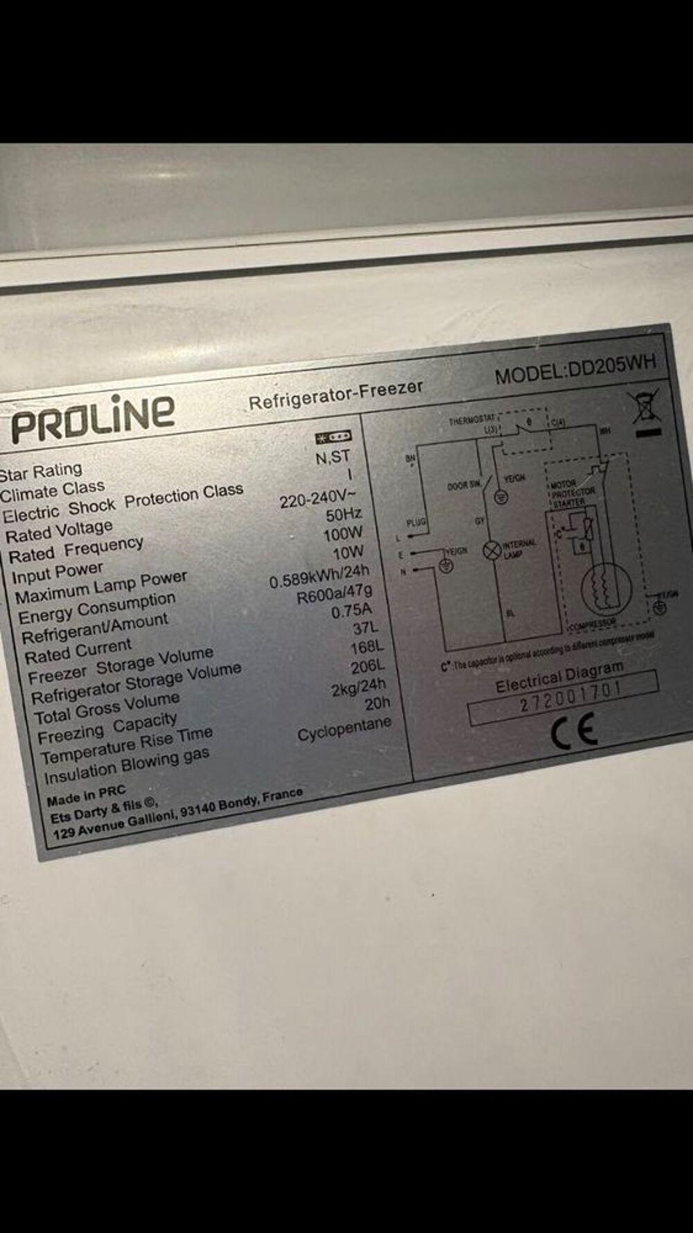 frigo cong&eacute;lateur 145 53 54 Proline comme neuf excellent &eacute;tat livraison et installation assur&eacute;e Electroménager