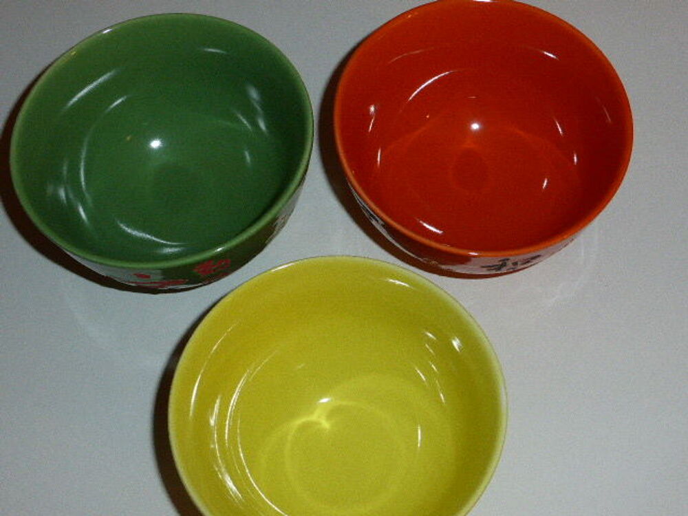 Lot de 3 petits bols orange vert jaune Cuisine